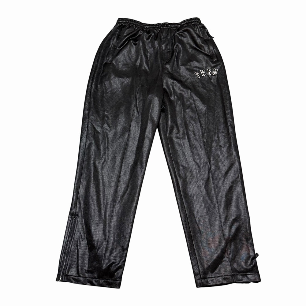 VTG Y2K FUBU Faux Leather Track Pants Black Athletic Department Baggy Men's XL